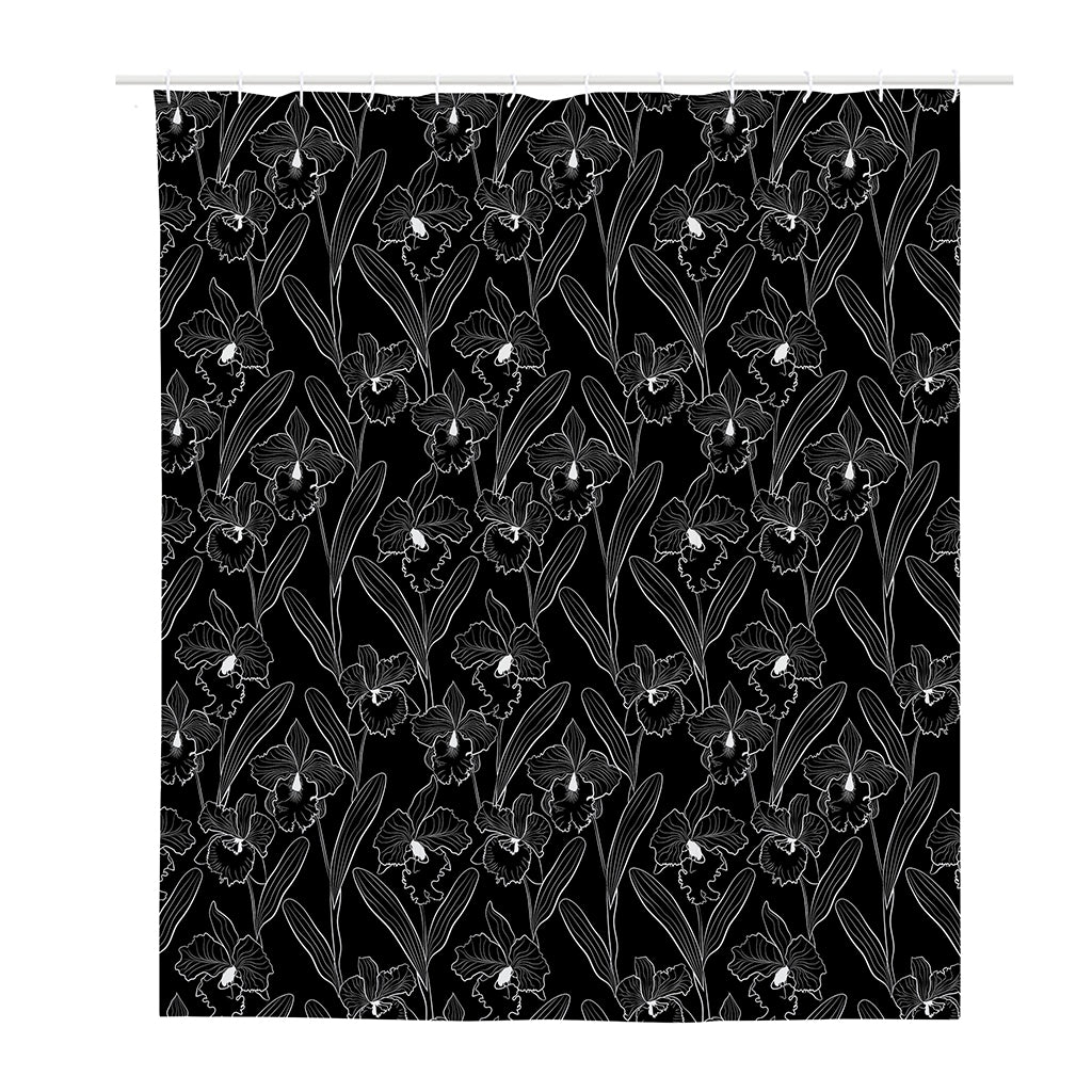 Black Cattleya Flower Pattern Print Polyester Shower Curtain