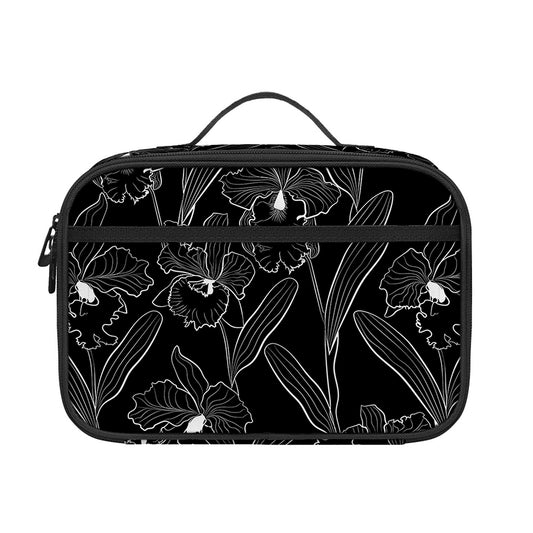 Black Cattleya Flower Pattern Print Portable Lunch Bag