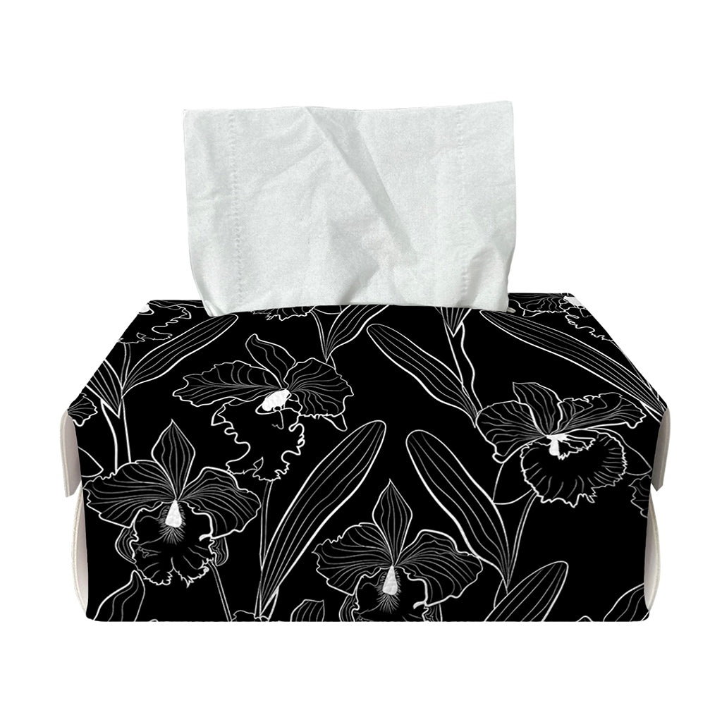 Black Cattleya Flower Pattern Print Rectangle Tissue Box Cover