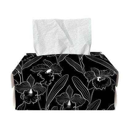 Black Cattleya Flower Pattern Print Rectangle Tissue Box Cover