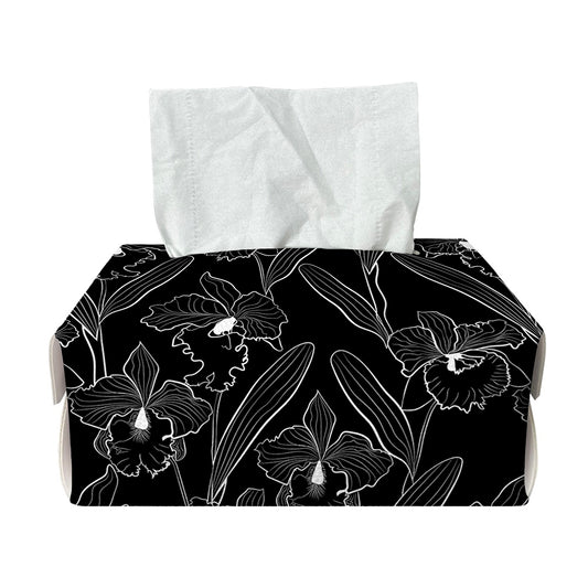 Black Cattleya Flower Pattern Print Rectangle Tissue Box Cover