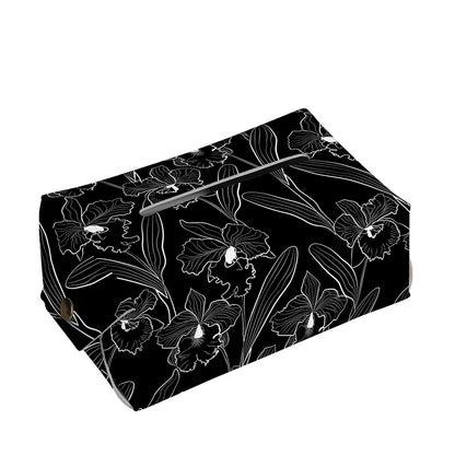 Black Cattleya Flower Pattern Print Rectangle Tissue Box Cover