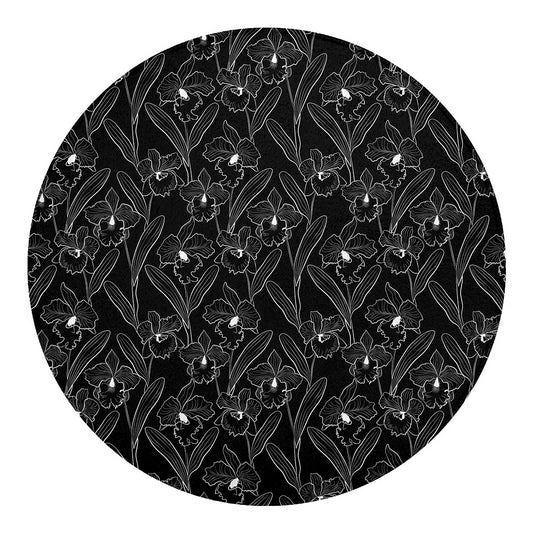 Black Cattleya Flower Pattern Print Round Blanket