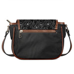 Black Cattleya Flower Pattern Print Saddle Bag