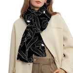 Black Cattleya Flower Pattern Print Scarf