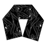 Black Cattleya Flower Pattern Print Scarf