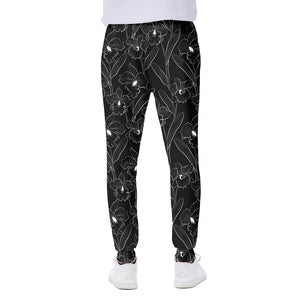 Black Cattleya Flower Pattern Print Scuba Joggers