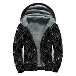 Black Cattleya Flower Pattern Print Sherpa Lined Zip Up Hoodie