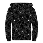 Black Cattleya Flower Pattern Print Sherpa Lined Zip Up Hoodie