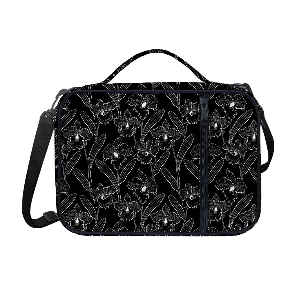 Black Cattleya Flower Pattern Print Shoulder Strap Bible Bag