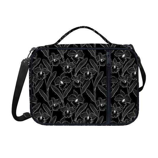 Black Cattleya Flower Pattern Print Shoulder Strap Bible Bag