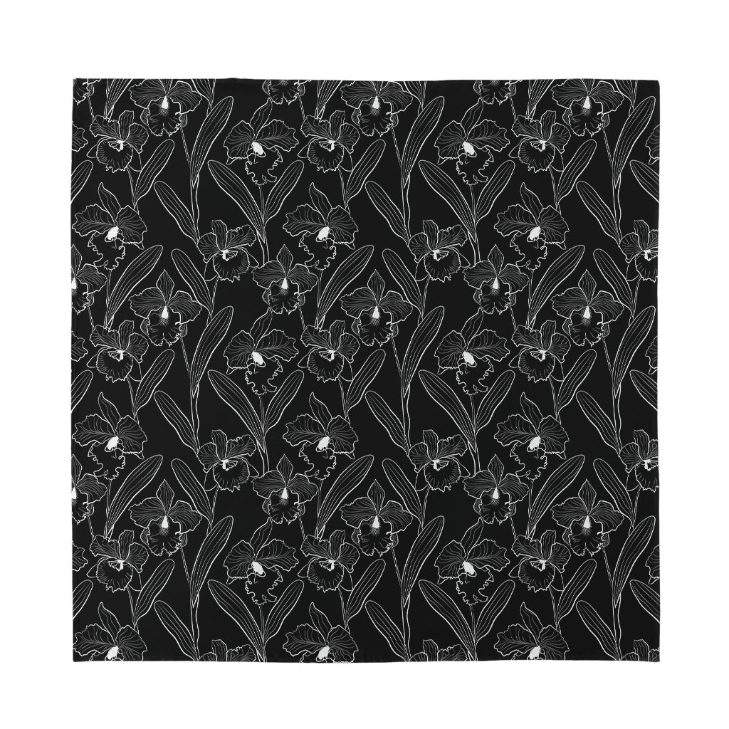 Black Cattleya Flower Pattern Print Silk Bandana