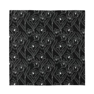 Black Cattleya Flower Pattern Print Silk Bandana