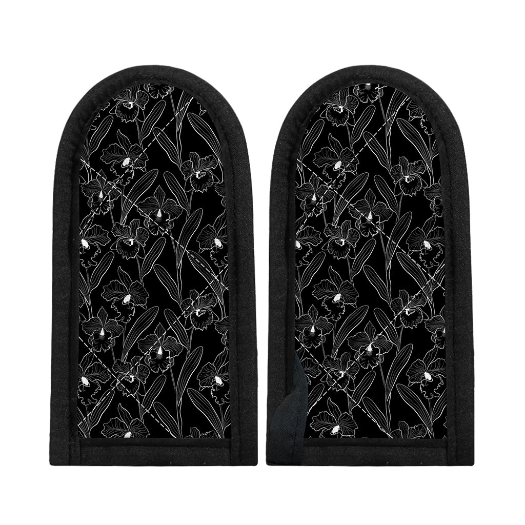 Black Cattleya Flower Pattern Print Skillet Handle Cover
