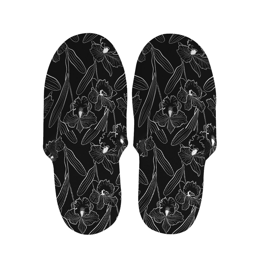 Black Cattleya Flower Pattern Print Slippers