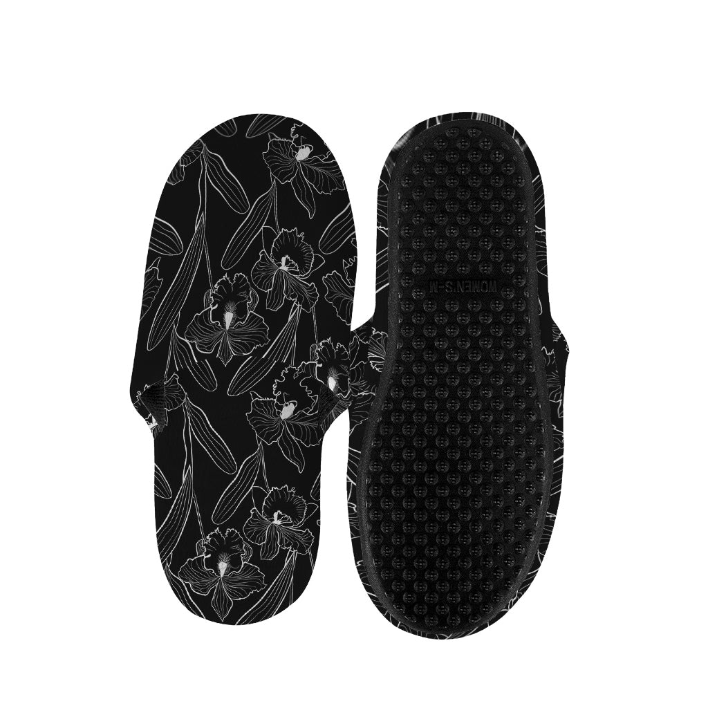 Black Cattleya Flower Pattern Print Slippers