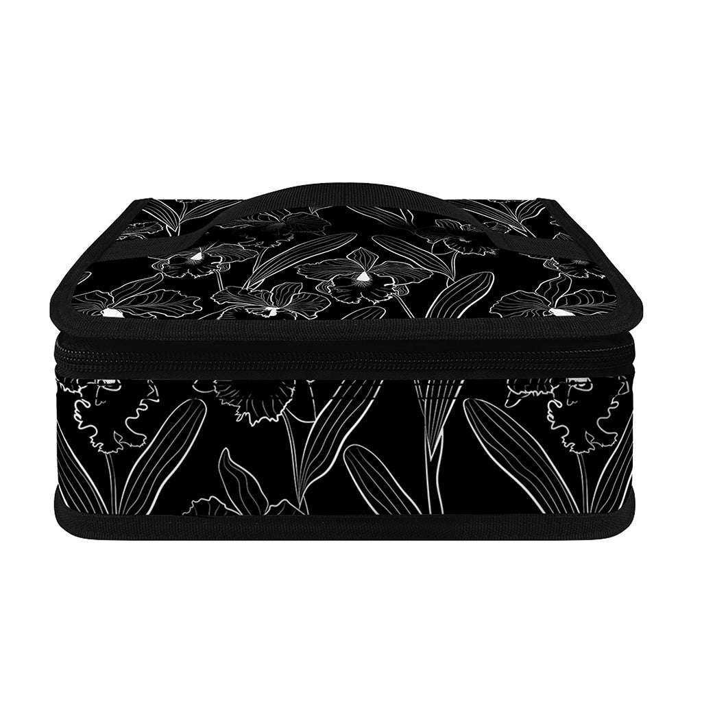 Black Cattleya Flower Pattern Print Small Lunch Bag