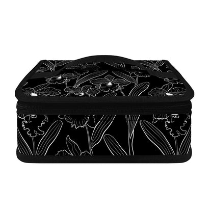 Black Cattleya Flower Pattern Print Small Lunch Bag