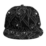 Black Cattleya Flower Pattern Print Snapback Cap