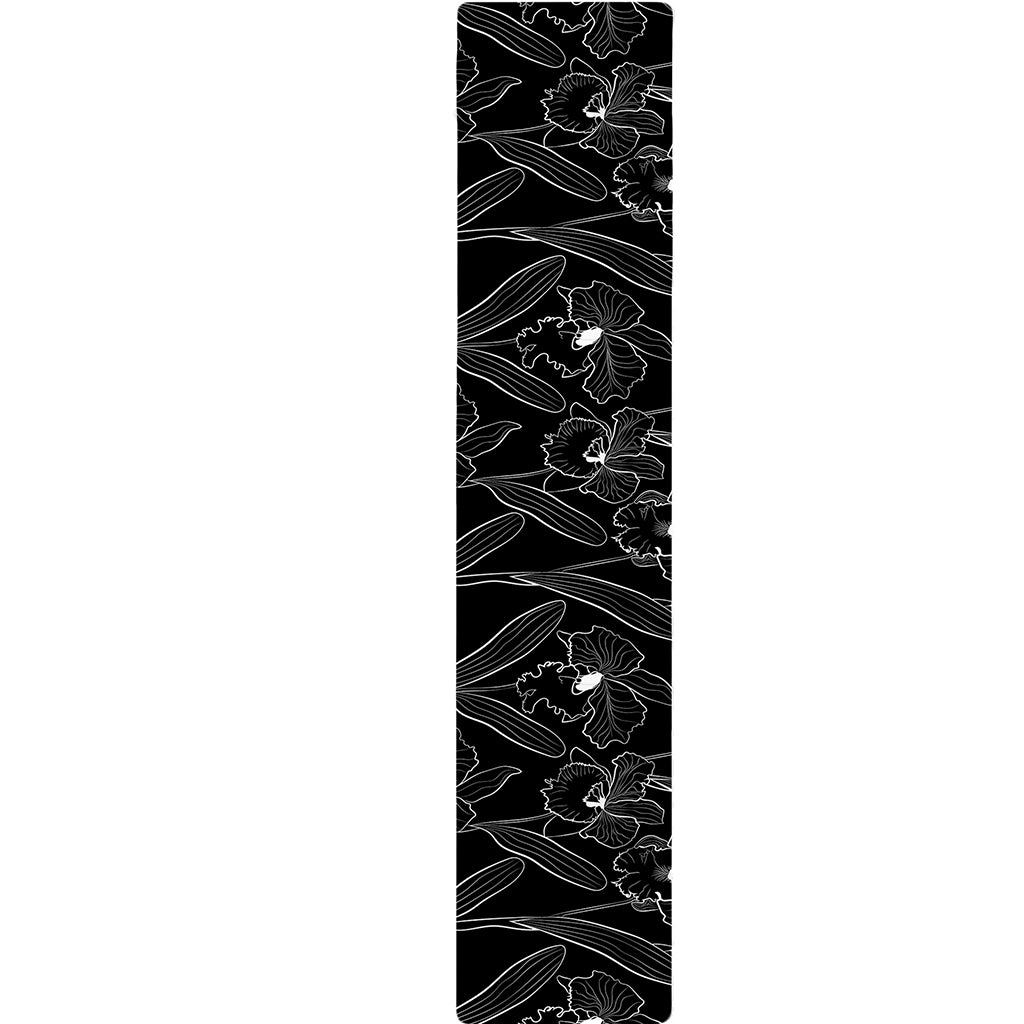 Black Cattleya Flower Pattern Print Table Runner