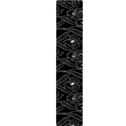 Black Cattleya Flower Pattern Print Table Runner