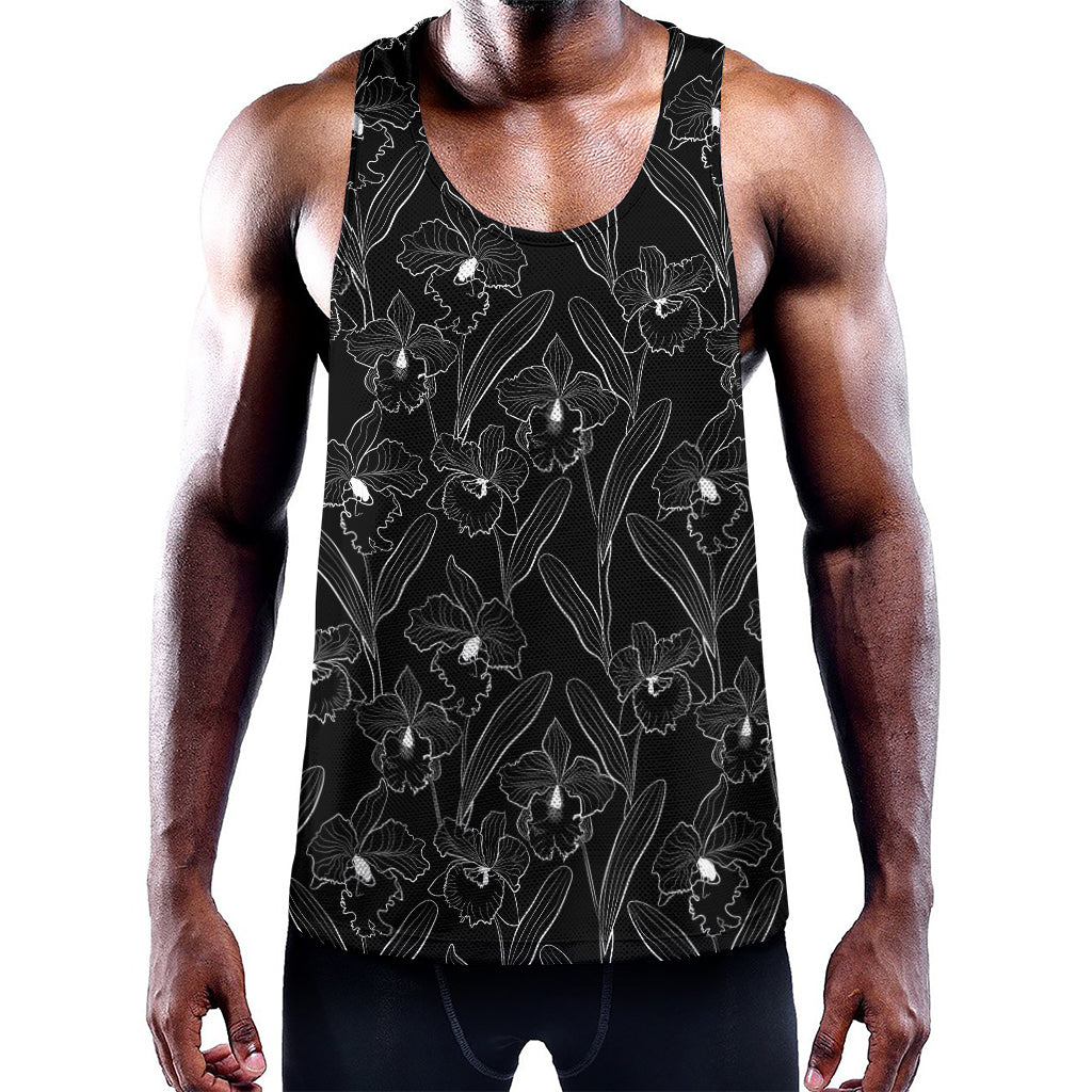 Black Cattleya Flower Pattern Print Training Tank Top