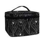 Black Cattleya Flower Pattern Print Travel Makeup Bag