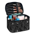 Black Cattleya Flower Pattern Print Travel Makeup Bag