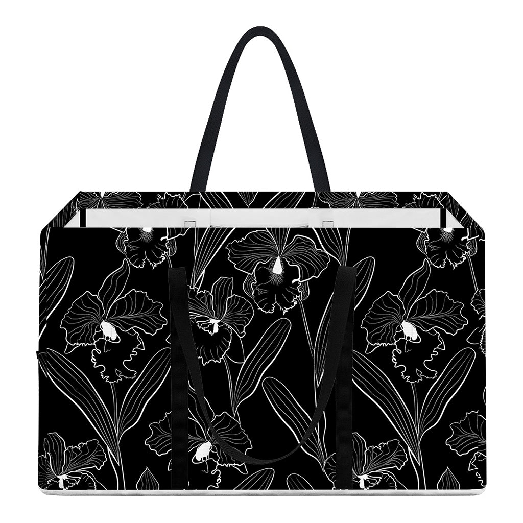 Black Cattleya Flower Pattern Print Utility Tote Bag