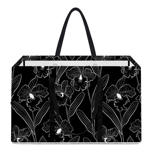 Black Cattleya Flower Pattern Print Utility Tote Bag