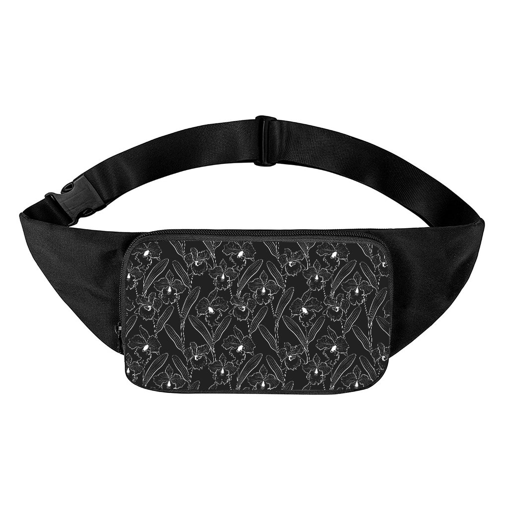 Black Cattleya Flower Pattern Print Waist Bag