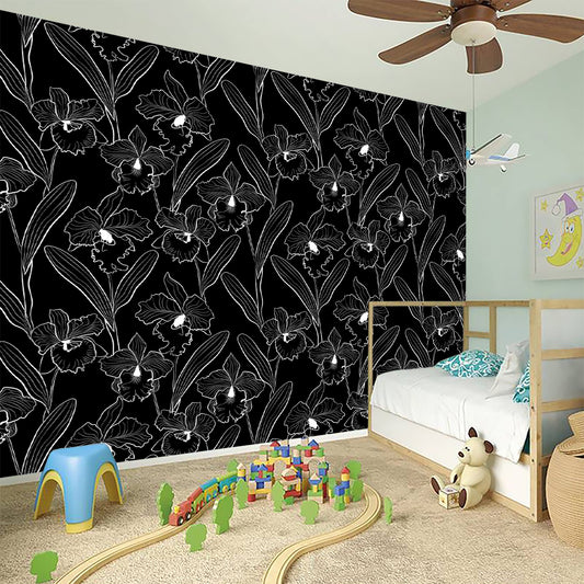 Black Cattleya Flower Pattern Print Wall Sticker