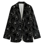 Black Cattleya Flower Pattern Print Women's Cotton Blazer