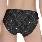 Black Cattleya Flower Pattern Print Women's Panties