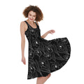 Black Cattleya Flower Pattern Print Sleeveless Knee Length Dress