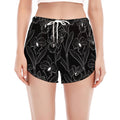 Black Cattleya Flower Pattern Print Women's Split Running Shorts