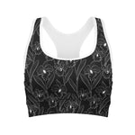 Black Cattleya Flower Pattern Print Women's Sports Bra