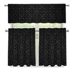 Black Celtic Symbol Pattern Print 3 Piece Kitchen Curtains