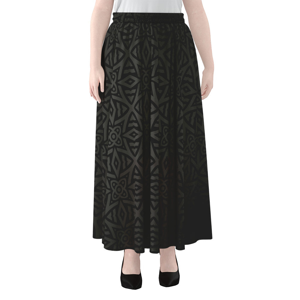 Black Celtic Symbol Pattern Print Chiffon Maxi Skirt