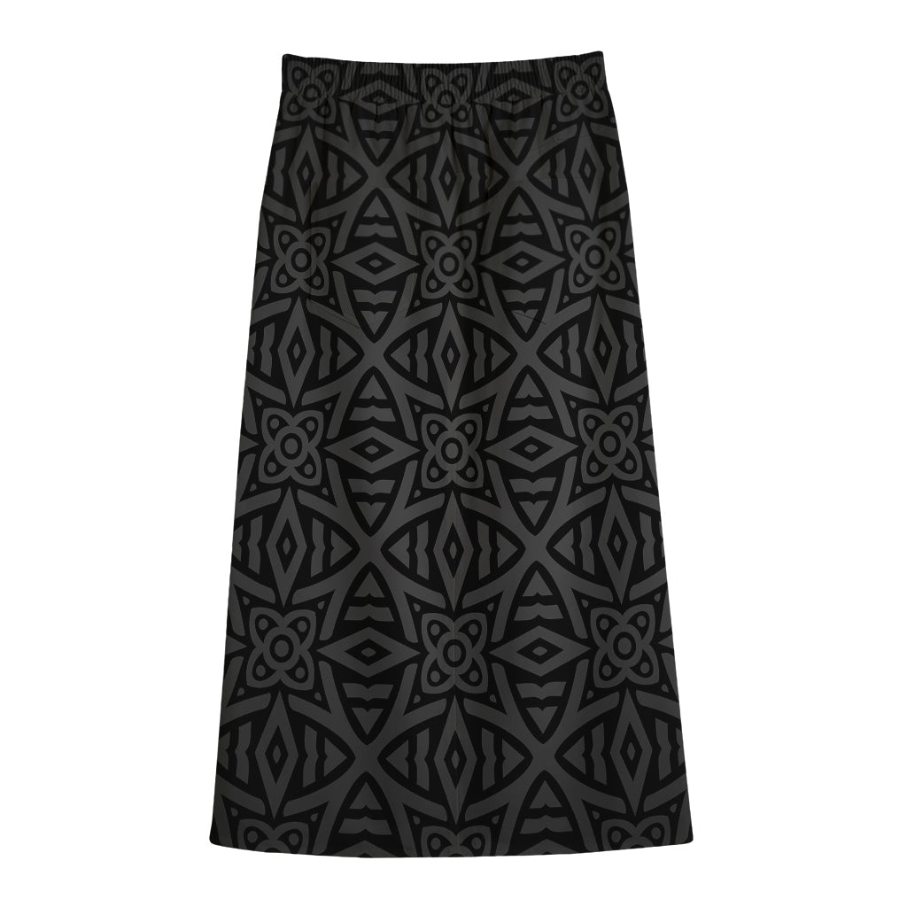 Black Celtic Symbol Pattern Print Cotton Front Slit Maxi Skirt