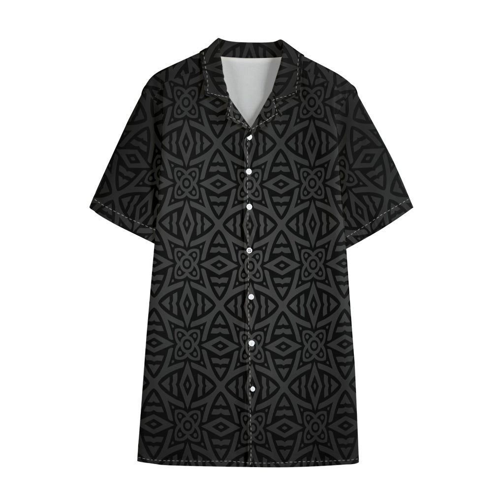 Black Celtic Symbol Pattern Print Cotton Hawaiian Shirt