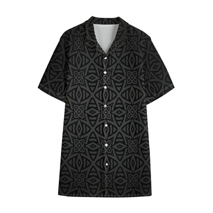 Black Celtic Symbol Pattern Print Cotton Hawaiian Shirt