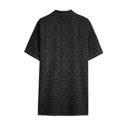 Black Celtic Symbol Pattern Print Cotton Hawaiian Shirt