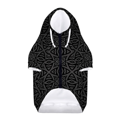 Black Celtic Symbol Pattern Print Dog Zip Up Hoodie