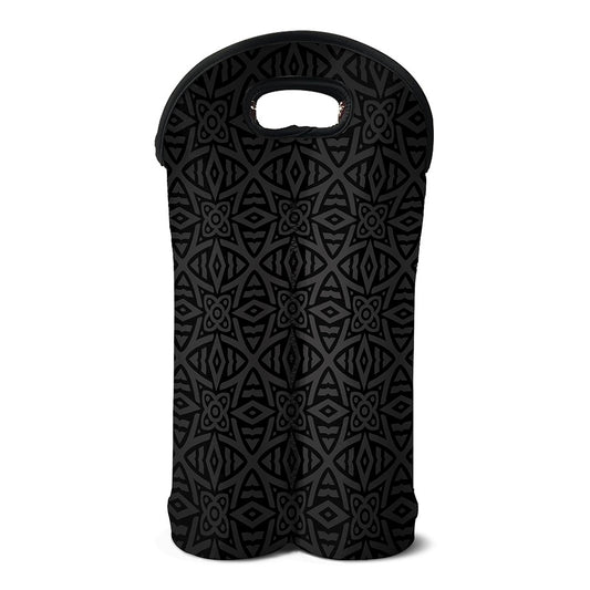 Black Celtic Symbol Pattern Print Double Neoprene Wine Tote