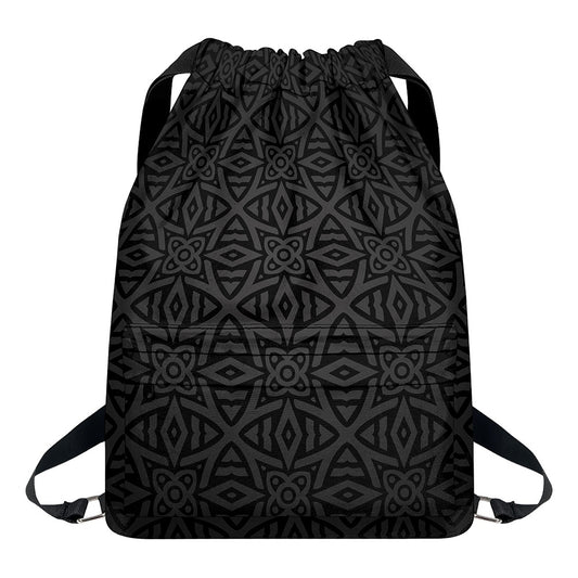 Black Celtic Symbol Pattern Print Drawstring Backpack