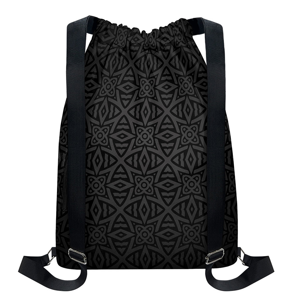 Black Celtic Symbol Pattern Print Drawstring Backpack