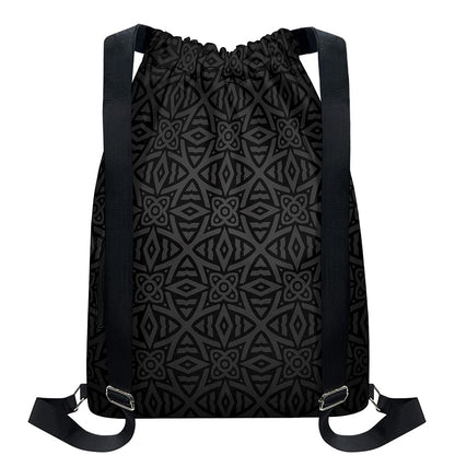 Black Celtic Symbol Pattern Print Drawstring Backpack