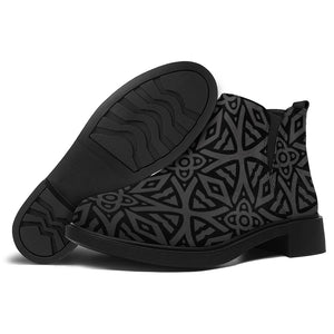 Black Celtic Symbol Pattern Print Flat Ankle Boots