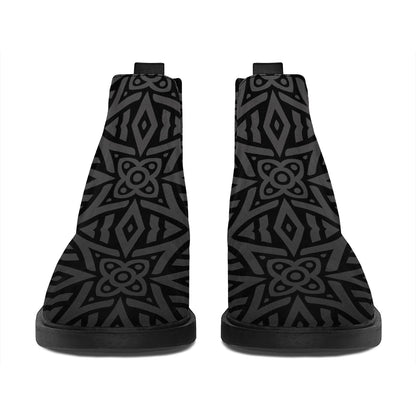 Black Celtic Symbol Pattern Print Flat Ankle Boots